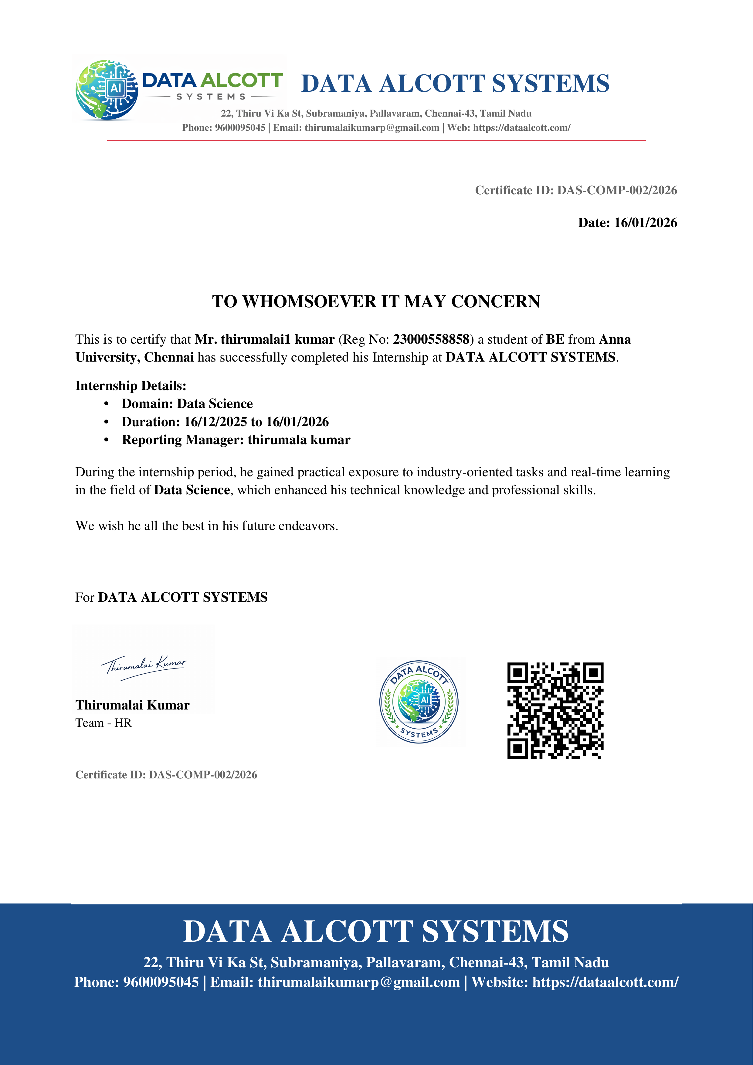 Internship Completion